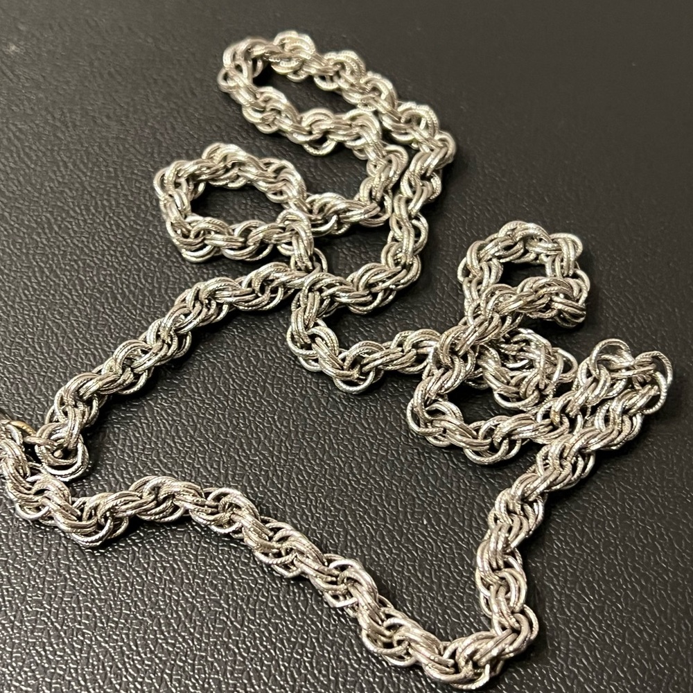 Silver  Tone Rope Chain Necklace Statement Chain - Picture 4 of 5